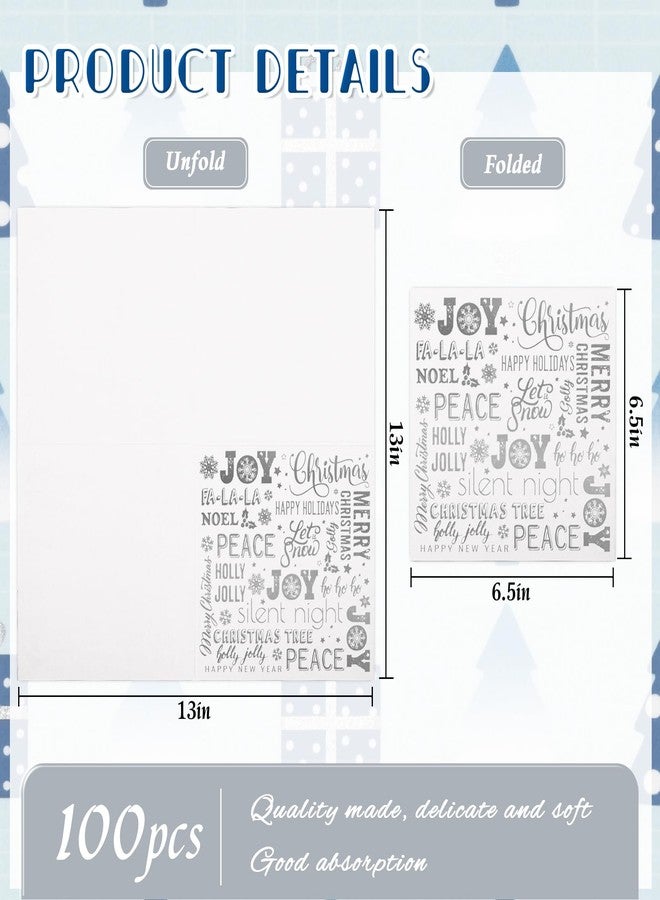 Whaline 100Pcs Christmas Paper Napkin Silver Foil Joy Holly Jolly Disposable Luncheon Napkins Xmas Dinner Dessert Napkins for Winter New Year Party Supplies Table Decor - Image 2